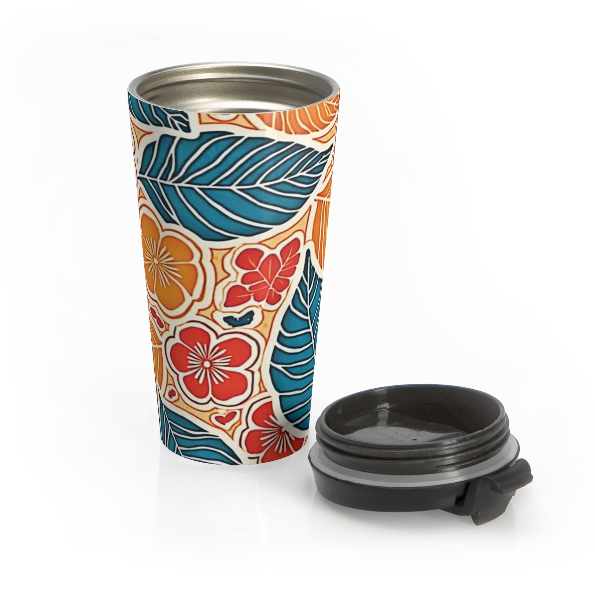 Tropical Floral Leaves Travel Mug | Colorful Hibiscus Stainless Steel - AURABAGS SHOP