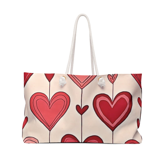 Hand-Drawn Red Hearts Weekender Bag | Valentine Heart Pattern Tote| Large Tote Bag| Everyday mom bag| Gift for mom| Beach bag