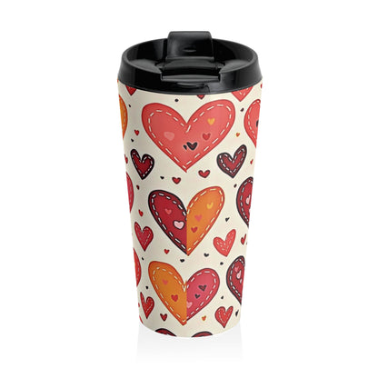 Hand Drawn Hearts Stainless Steel Travel Mug | Valentine Pattern - AURABAGS SHOP