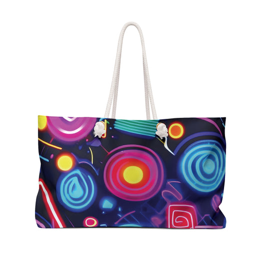Neon Shapes Pattern Weekender Bag | Retro Abstract Nightclub Print | Mom Gift