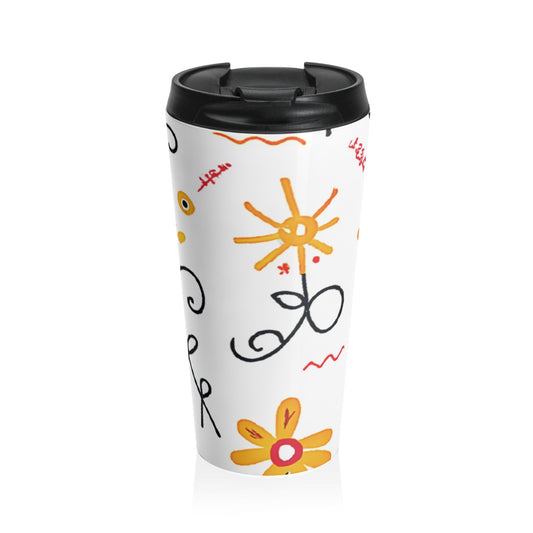 Floral Doodle Stainless Steel Travel Mug — Bright Hand-Drawn Flowers