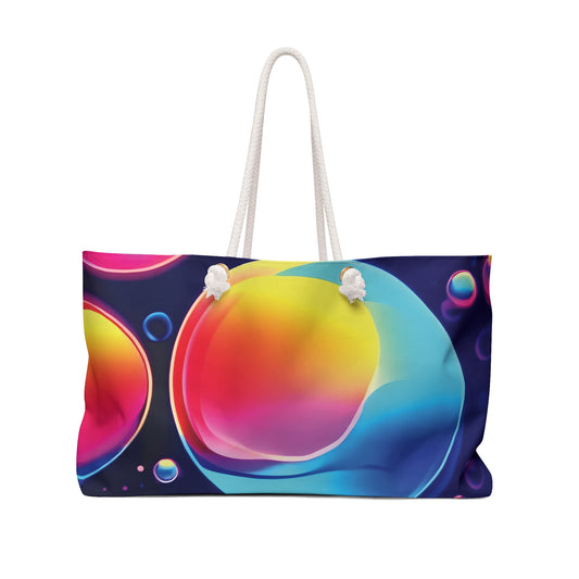 Neon Bubble Abstract Weekender Bag | Colorful Gradient Spheres | Moms Carryon
