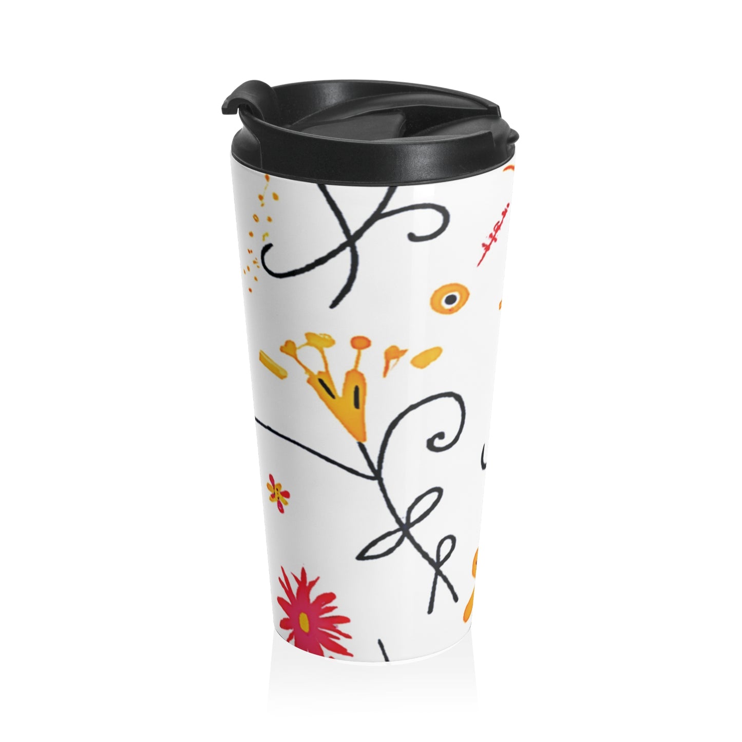 Floral Doodle Stainless Steel Travel Mug — Bright Hand-Drawn Flowers