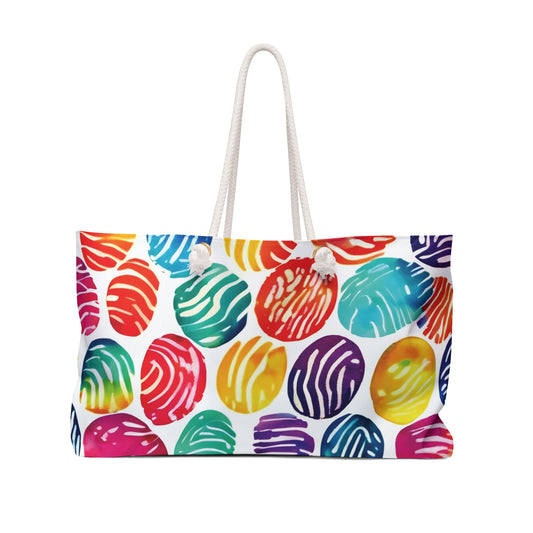 Colorful Watercolor Polka Dots Weekender Bag | Rainbow Beach Tote