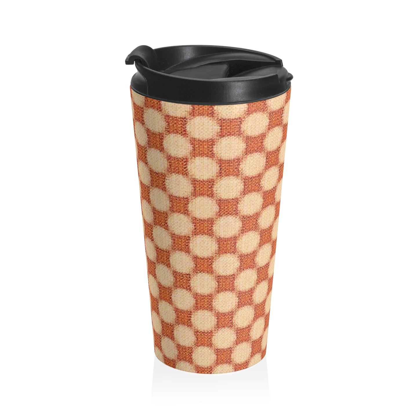 Checkerboard Retro Travel Mug — Vintage Orange Plaid Stainless Steel Tumbler