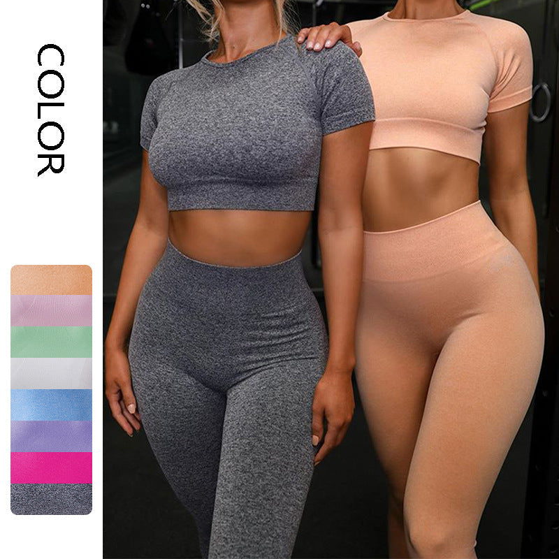 Women’s Seamless Yoga Sports Set – Running Leggings & Short-Sleeve Workout Top