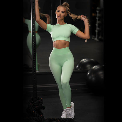 Women’s Solid Color Yoga Set – Two-Piece Fitness & Sports Workout Outfit