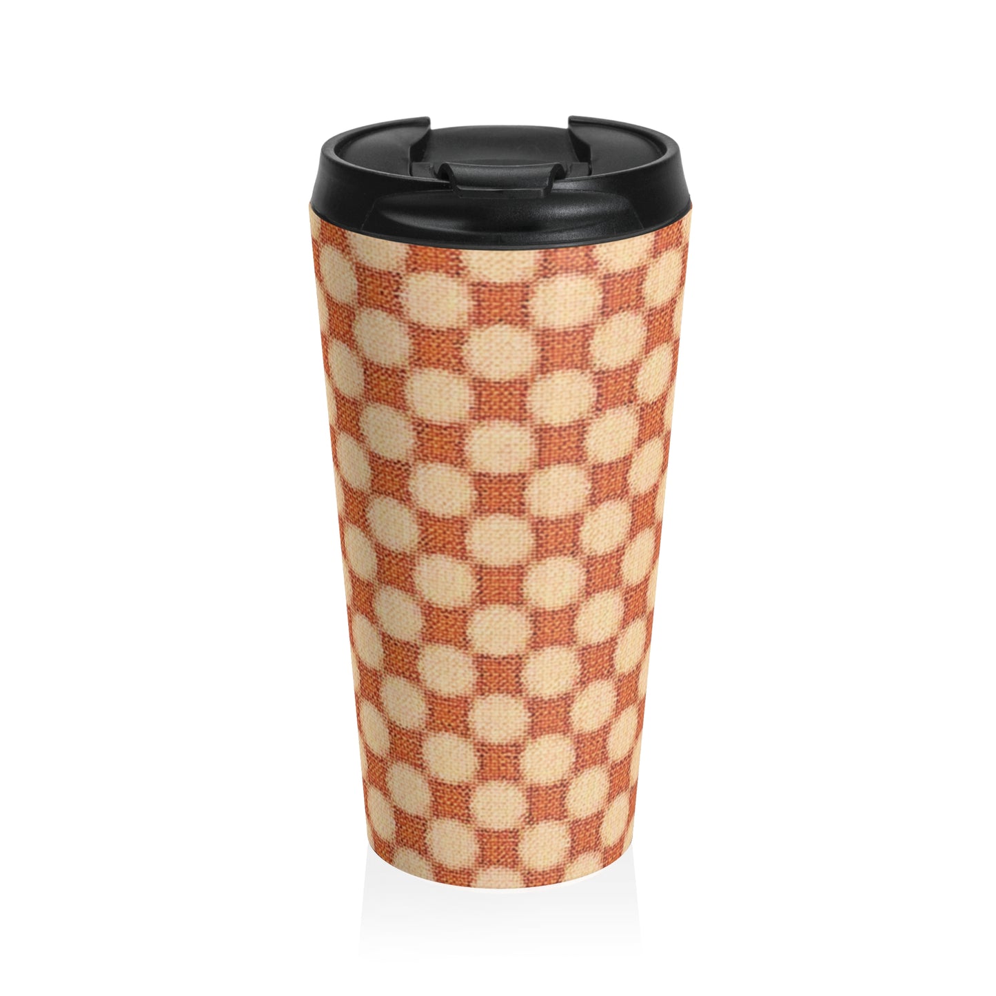 Checkerboard Retro Travel Mug — Vintage Orange Plaid Stainless Steel Tumbler