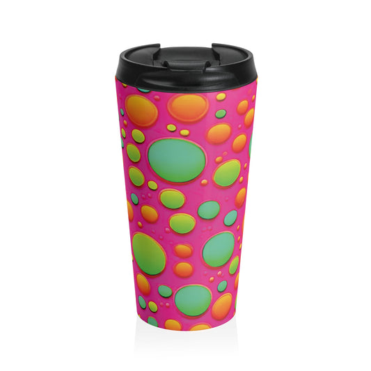 Colorful Bubble Pattern Travel Mug — Bright Pink Neon Insulated Tumbler