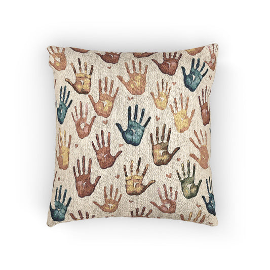 Multicolor Handprint Pattern Woven Pillow | Boho Decorative Throw Pillow
