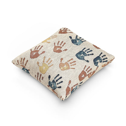 Handprint Pattern Woven Pillow | Boho Kids Nursery Throw Pillow