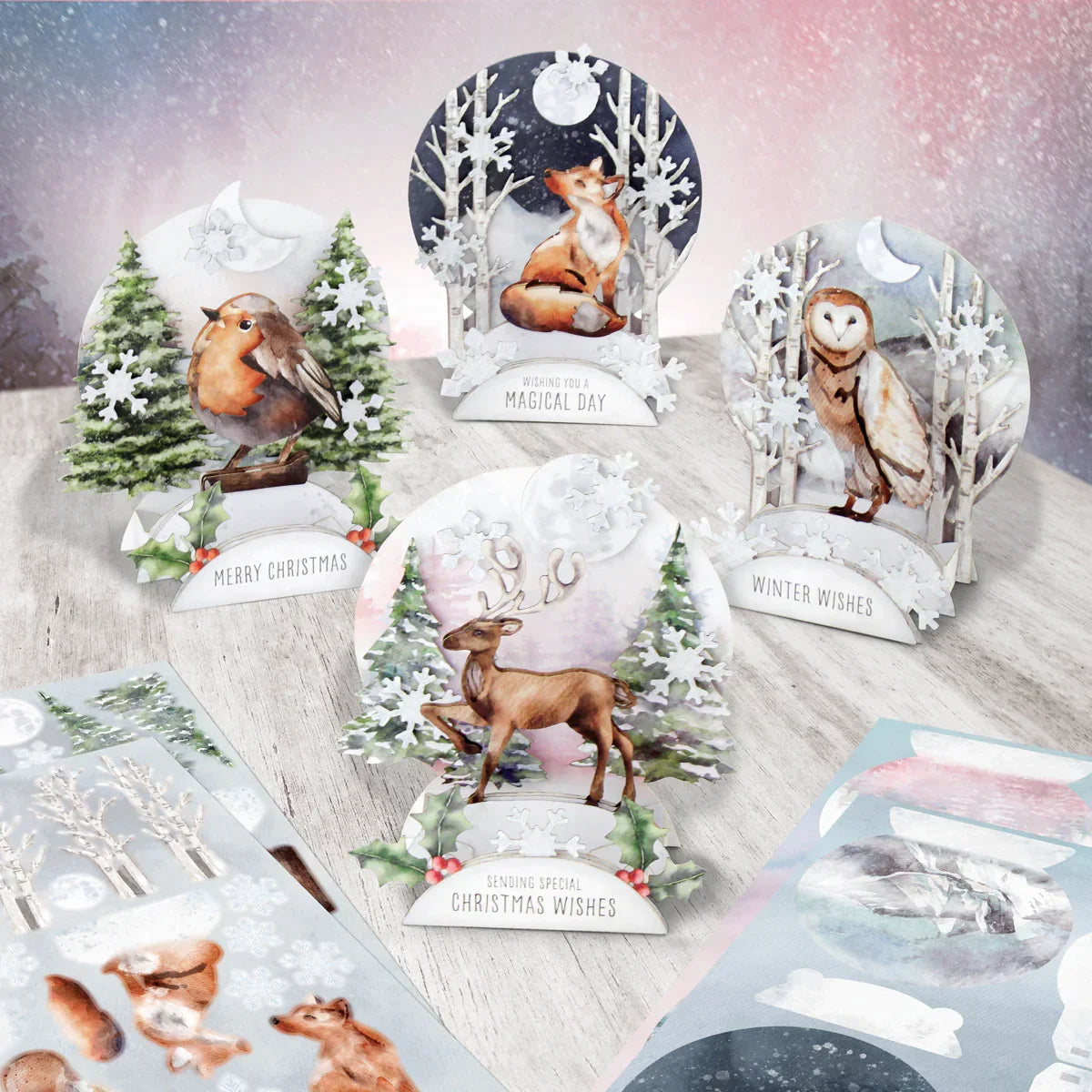 Watercolour Christmas Animals, Die-Cut Pop Up Cards