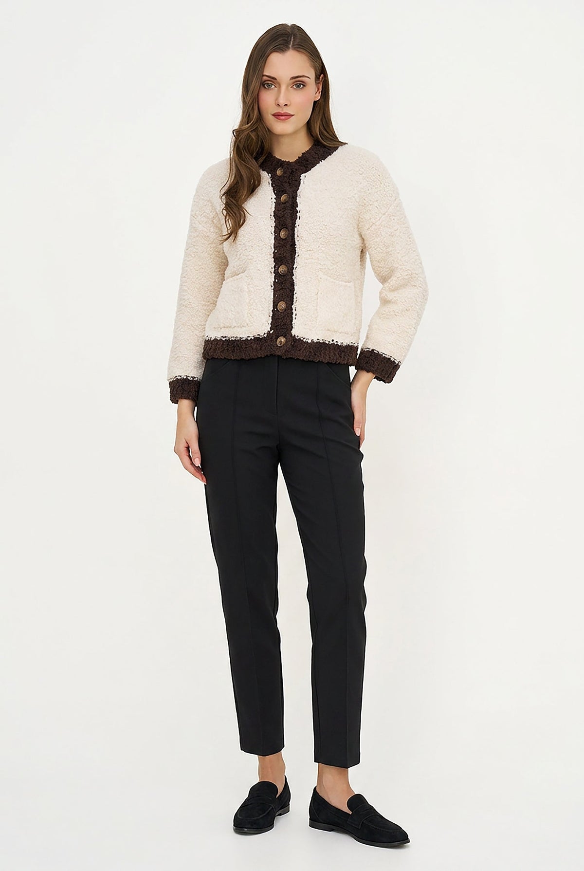 Women's Color-Block Button-Down Cardigan, Long Sleeves & Patch Pockets