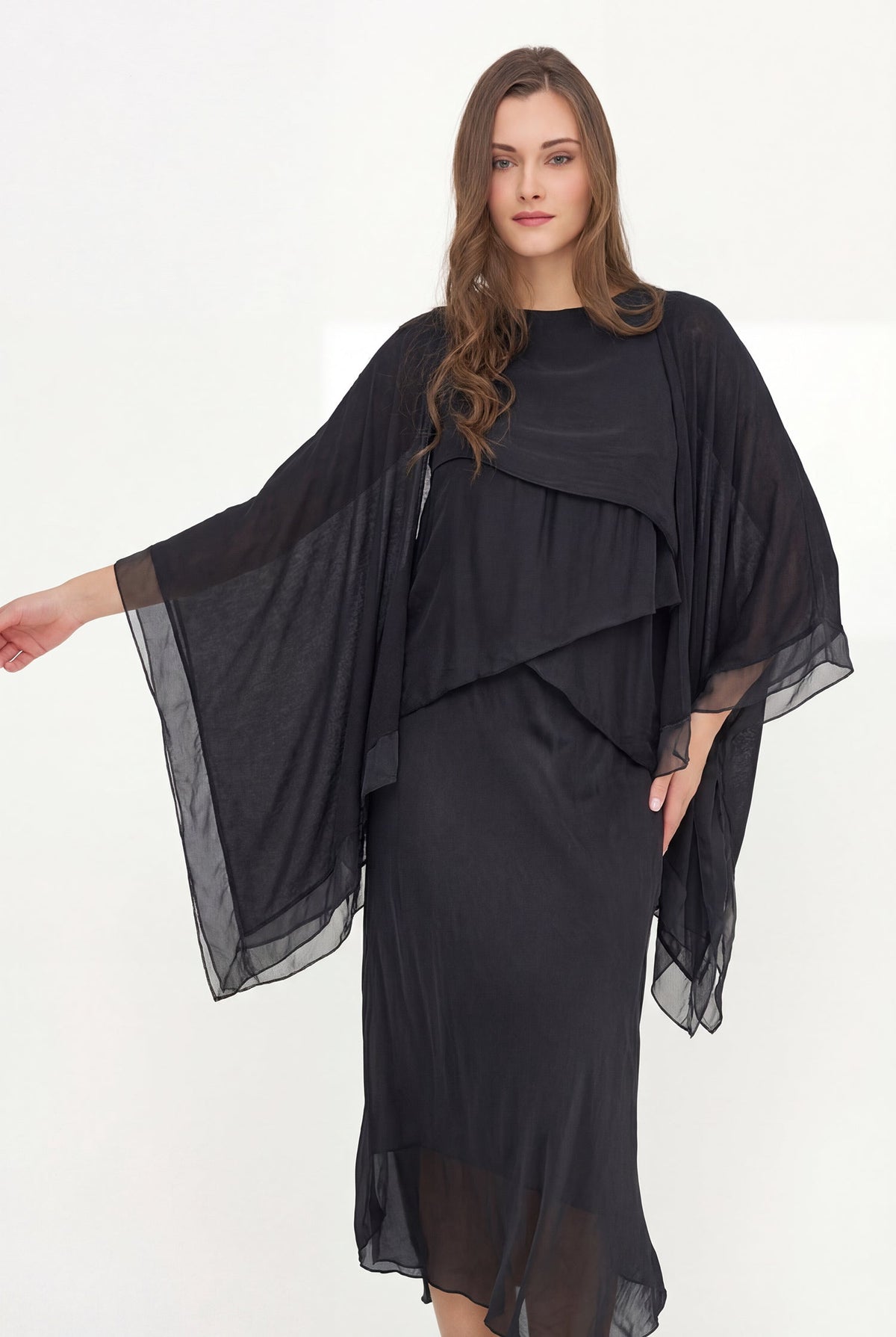 Women's Knit Oversized Cardigan with Sheer Woven Trim Detailing
