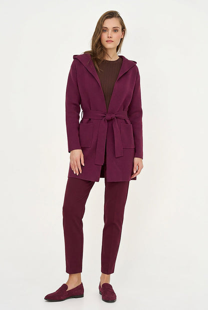 Women's Hooded Cardigan, Long Sleeves, Patch Pockets & Removable Belt