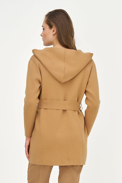 Women's Hooded Cardigan, Long Sleeves, Patch Pockets & Removable Belt