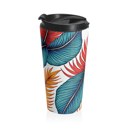 Tropical Leaf Pattern Stainless Steel Travel Mug | Colorful Palm Leaves - AURABAGS SHOP