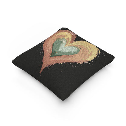 Handpainted Heart Woven Pillow | Boho Heart Decorative Pillow
