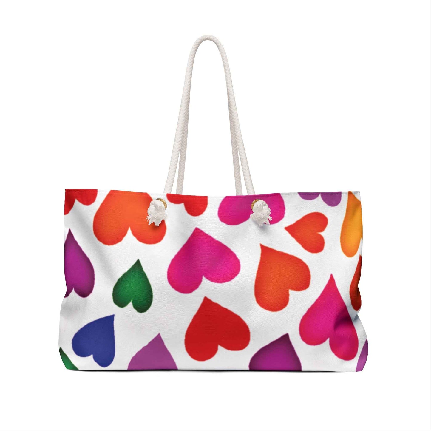 Colorful Heart Pattern Weekender Bag | Large Tote, Rainbow Hearts Travel Bag