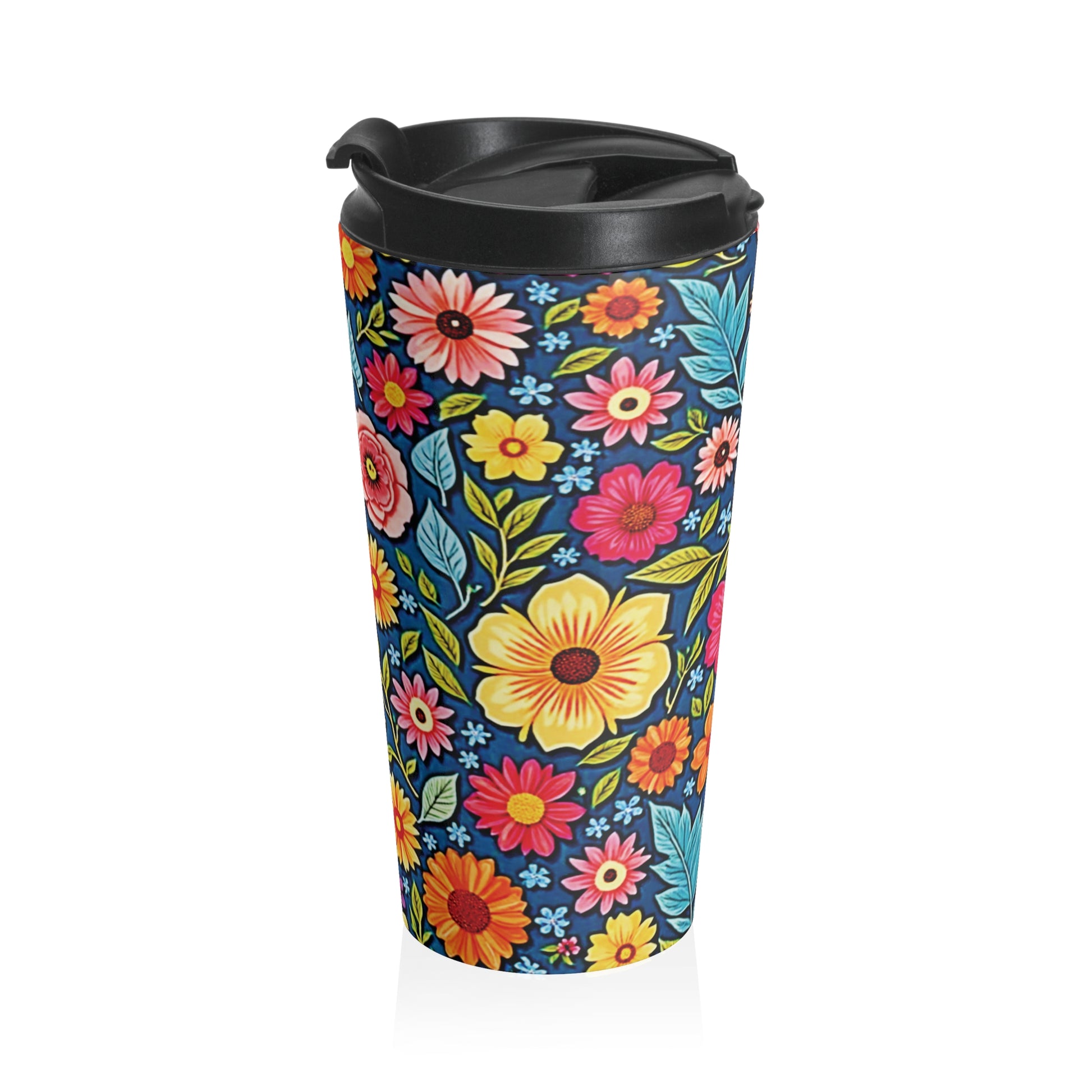 Colorful Floral Pattern Stainless Steel Travel Mug | Flower Travel Tumbler - AURABAGS SHOP