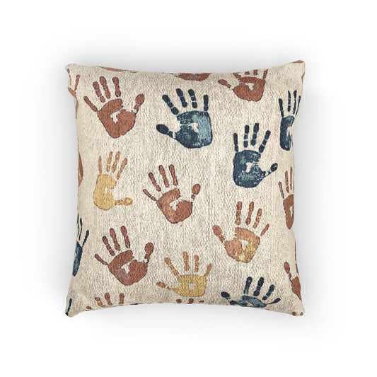 Handprint Pattern Woven Pillow | Boho Kids Nursery Throw Pillow