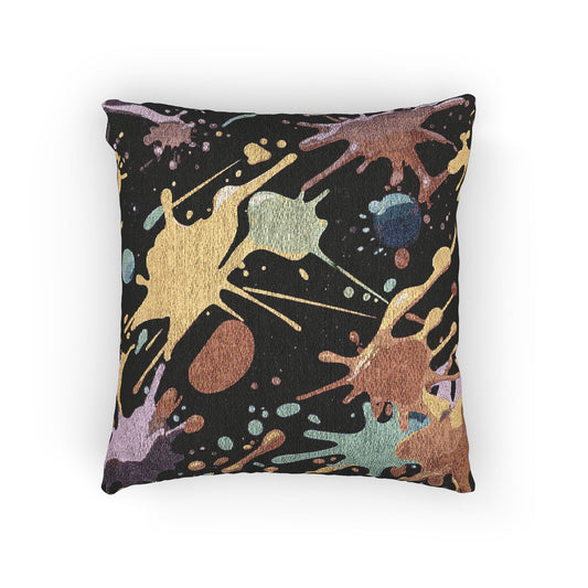 Abstract Paint Splatter Woven Pillow | Colorful Splash Pattern Cushion