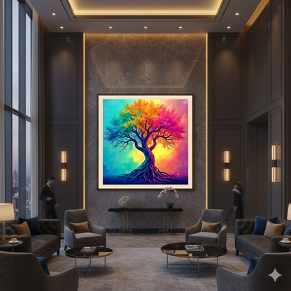 Vibrant Rainbow Tree of Life Digital Art Print – Surreal Nature Wall Decor