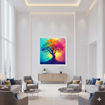 Vibrant Rainbow Tree of Life Digital Art Print – Surreal Nature Wall Decor