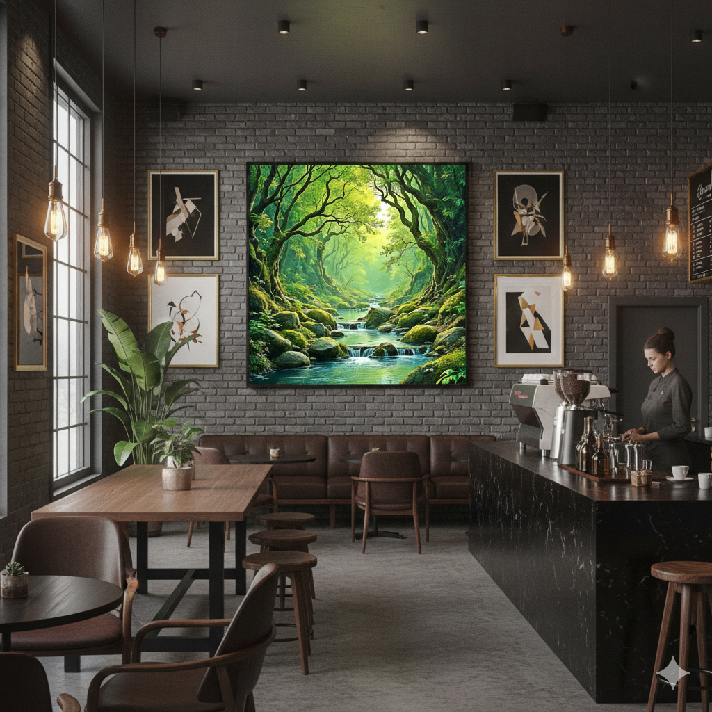 Enchanted Mossy Forest River – Ethereal Woodland Landscape Digital Art