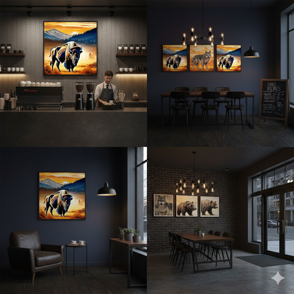Vibrant Bison Sunset Digital Art