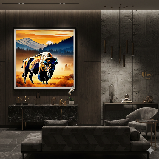 Vibrant Bison Sunset Digital Art