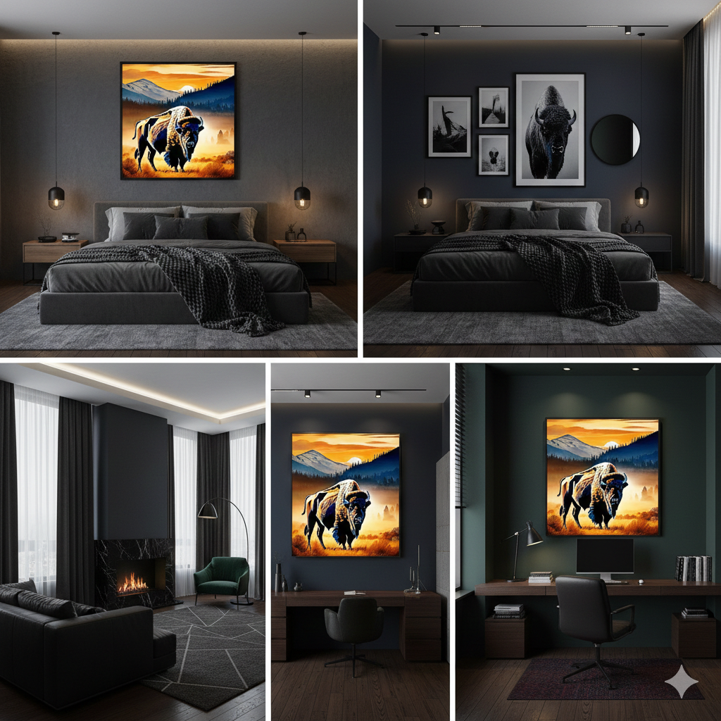 Vibrant Bison Sunset Digital Art