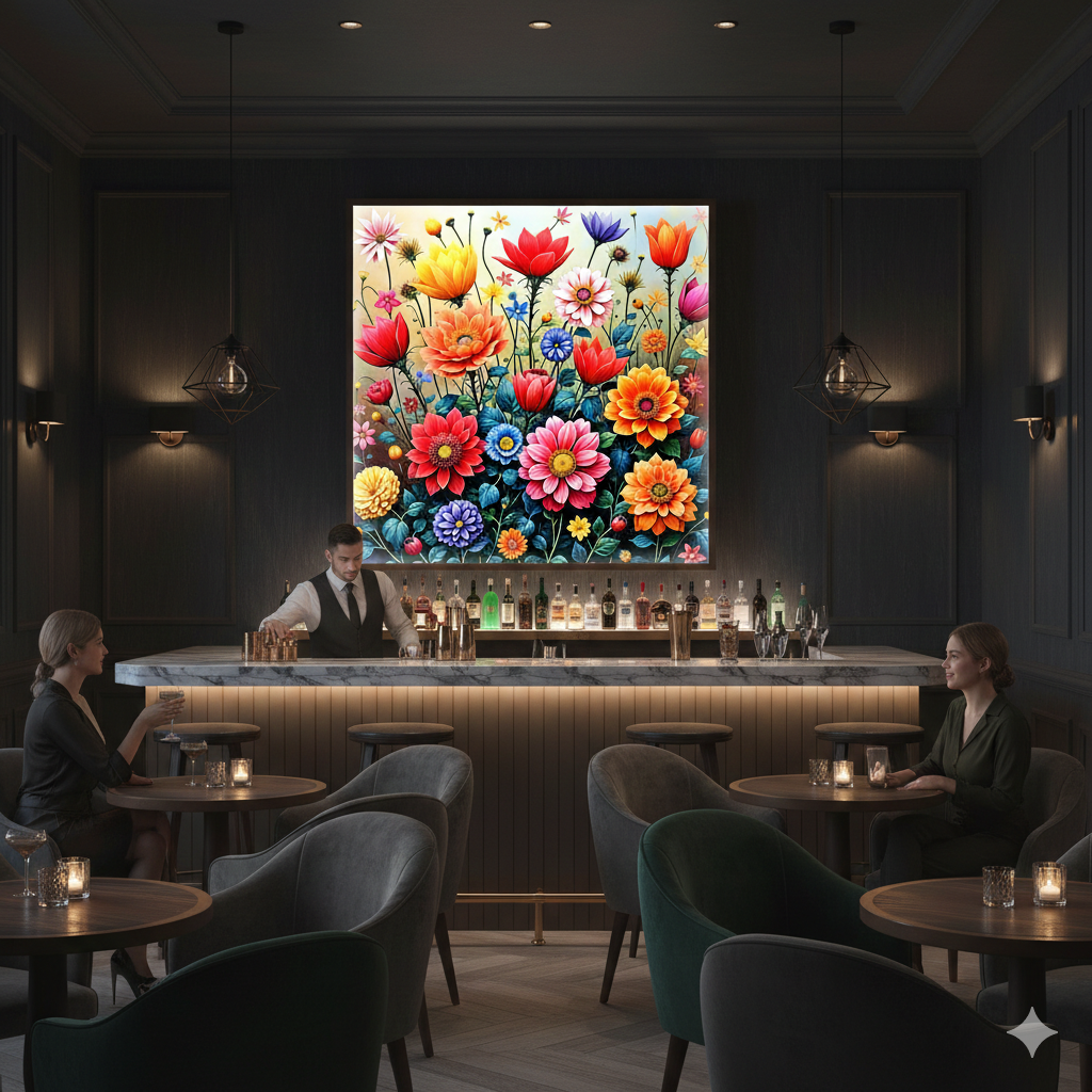 Vibrant Mid-Century Modern Wildflower Meadow Digital Art - 8192px Square