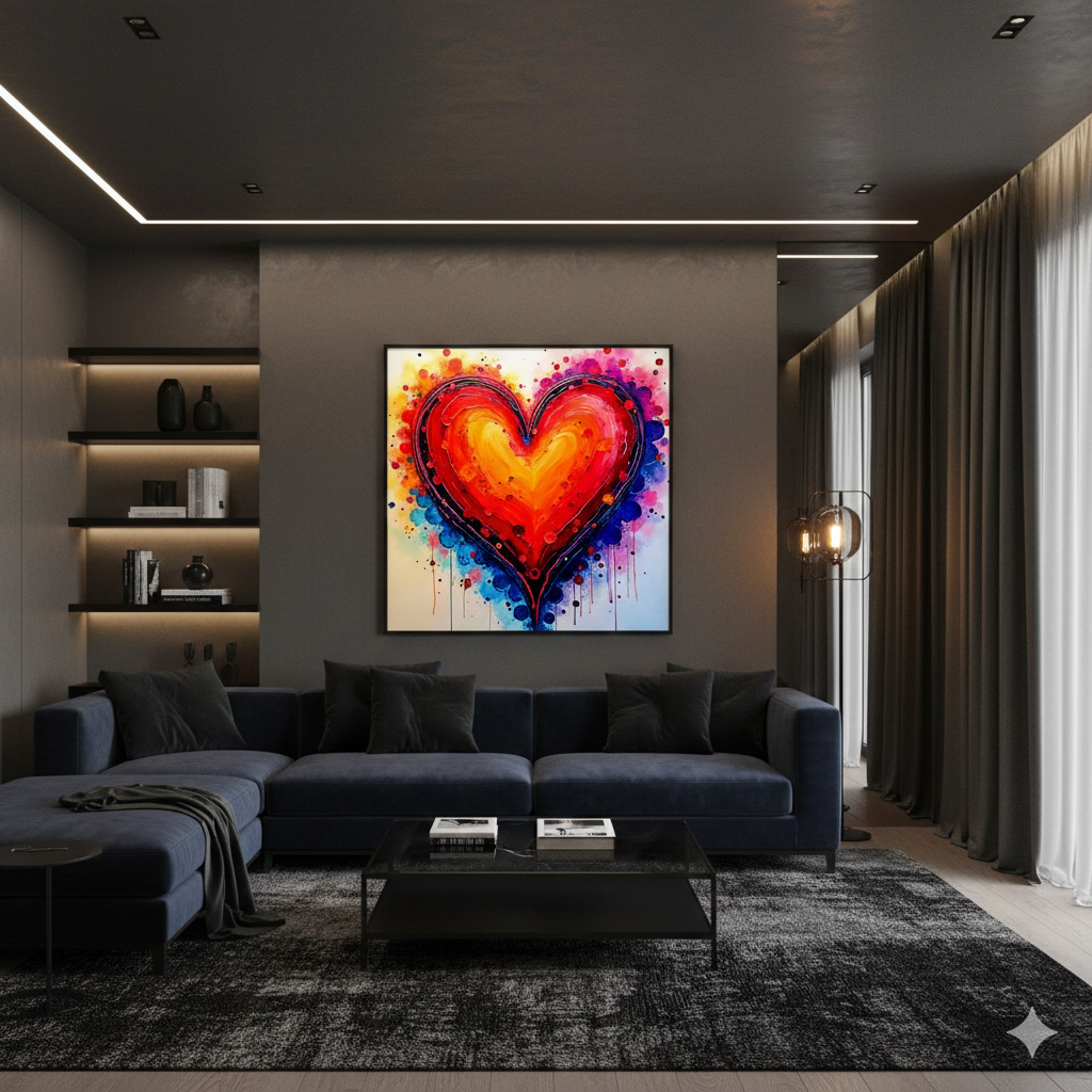 Vibrant Abstract Heart Digital Art - Colorful Watercolor Splatter Print