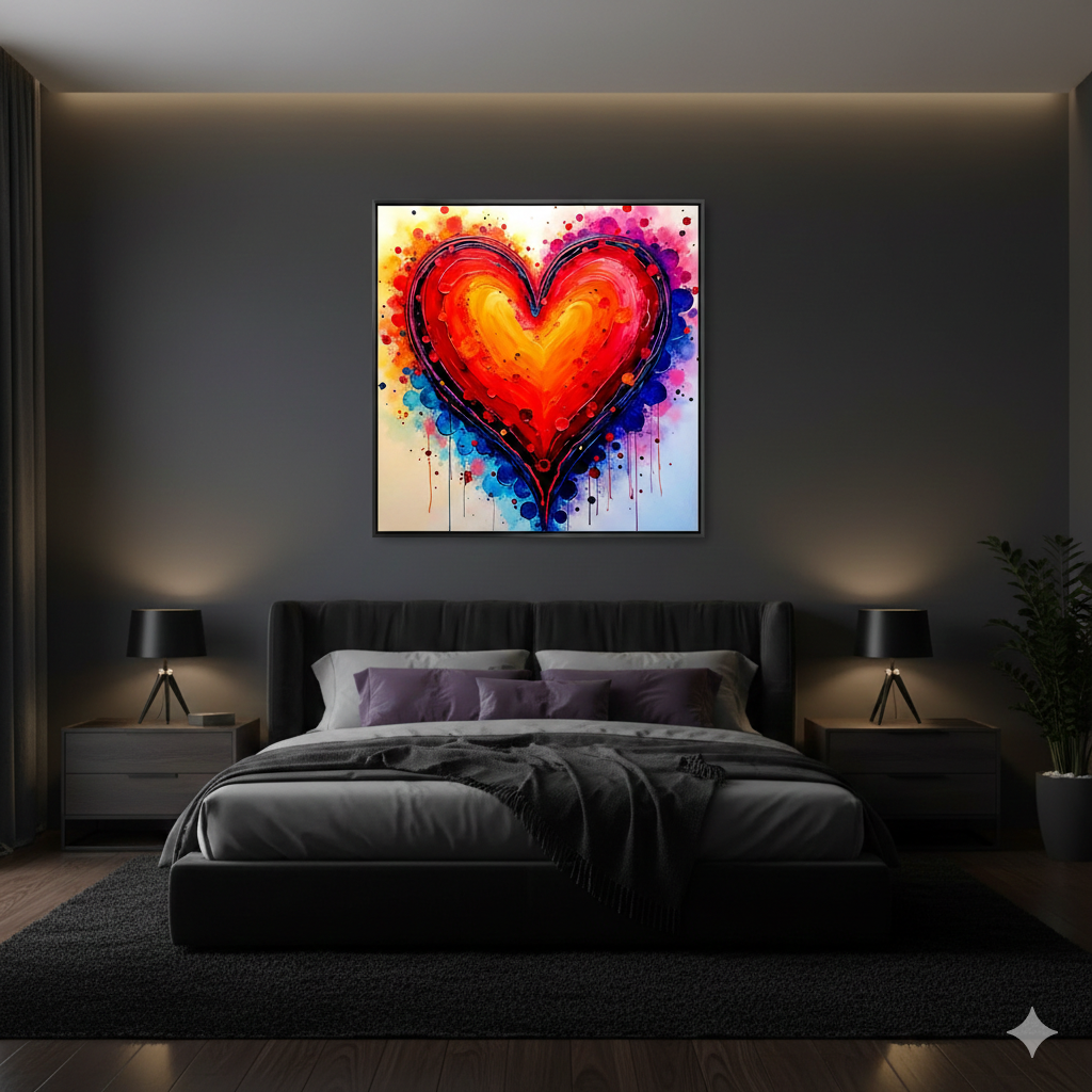 Vibrant Abstract Heart Digital Art - Colorful Watercolor Splatter Print