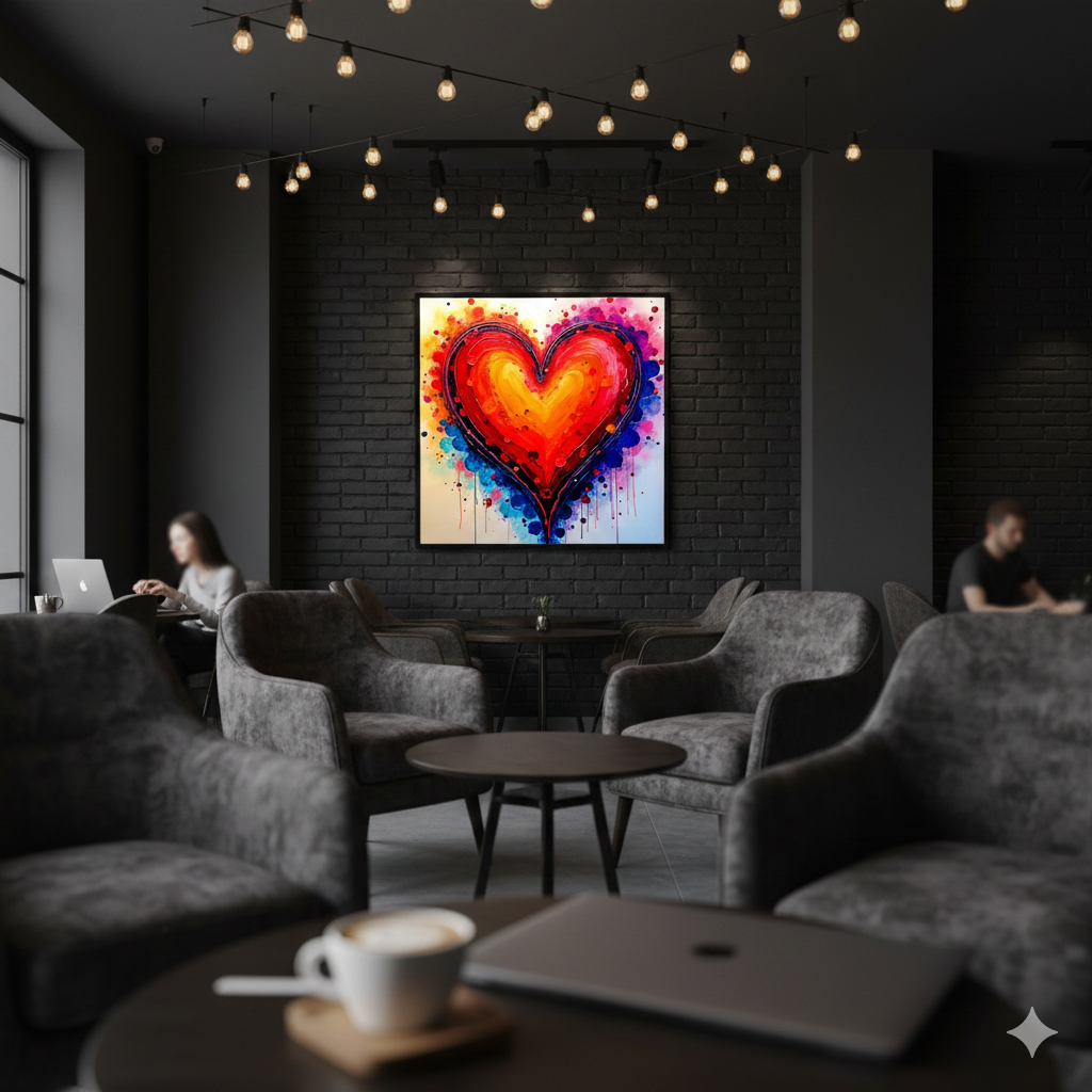 Vibrant Abstract Heart Digital Art - Colorful Watercolor Splatter Print
