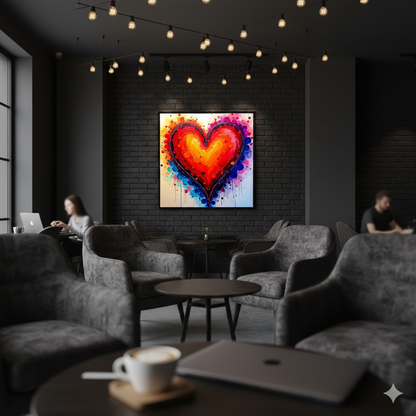 Vibrant Abstract Heart Digital Art - Colorful Watercolor Splatter Print
