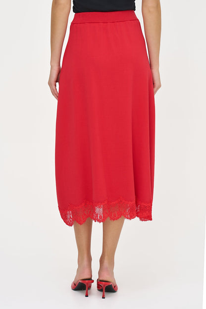 Women's Fine Knit Pull-On A-Line Skirt with Lace Trim