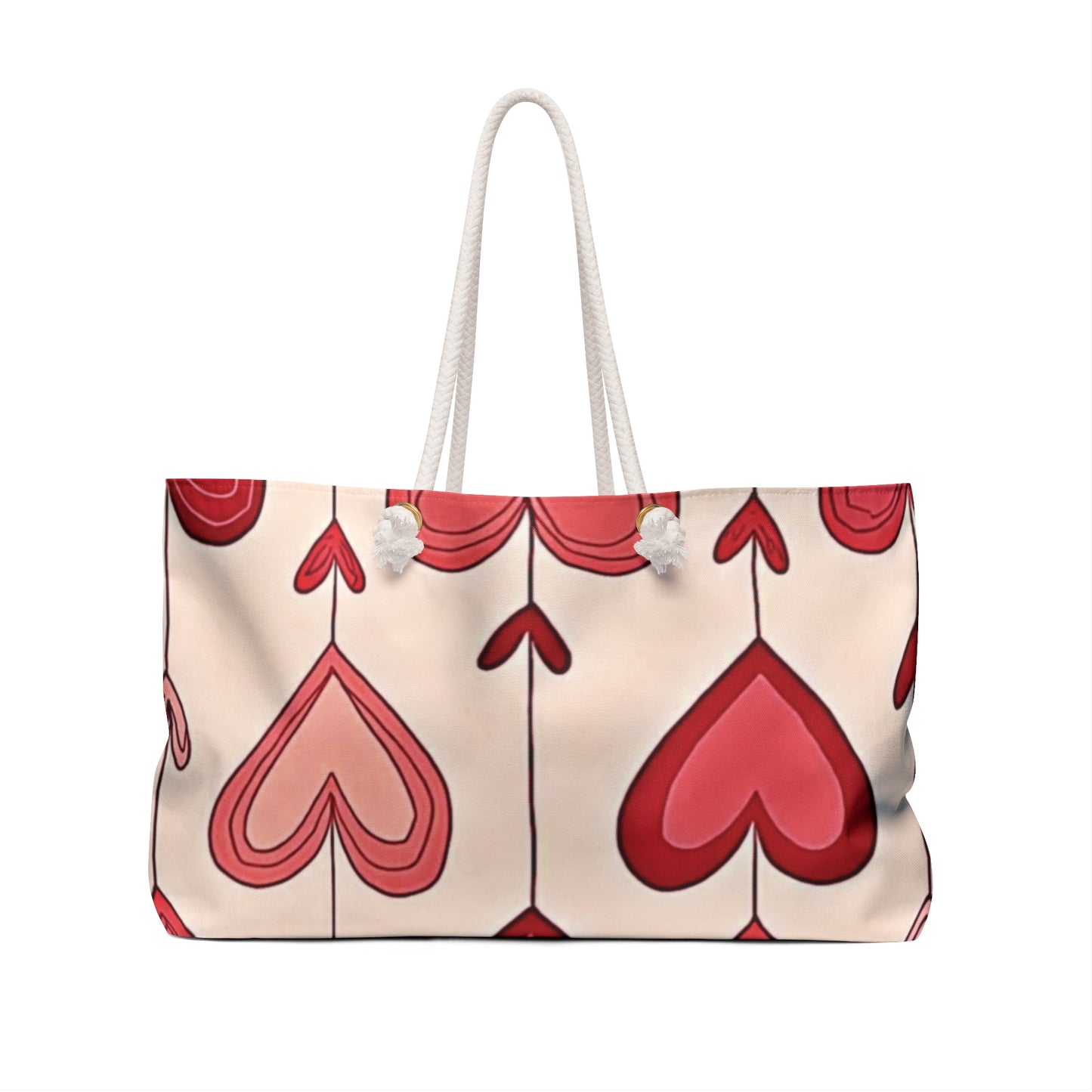 Hand-Drawn Red Hearts Weekender Bag | Valentine Heart Pattern Tote| Large Tote Bag| Everyday mom bag| Gift for mom| Beach bag