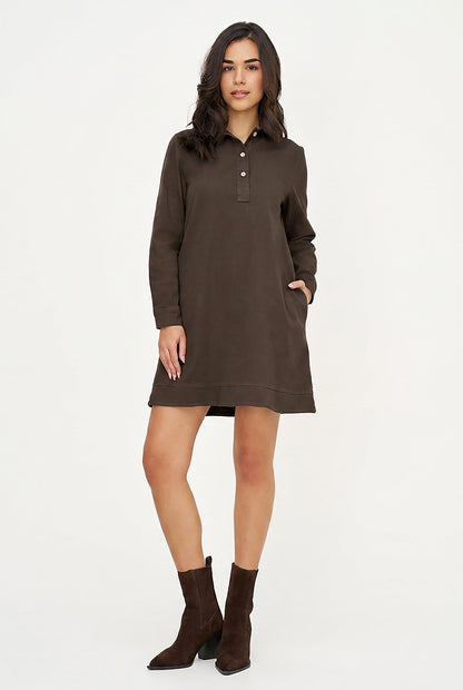 Women's A-Line Dress, Long Sleeves, Partial Button Placket & Pockets