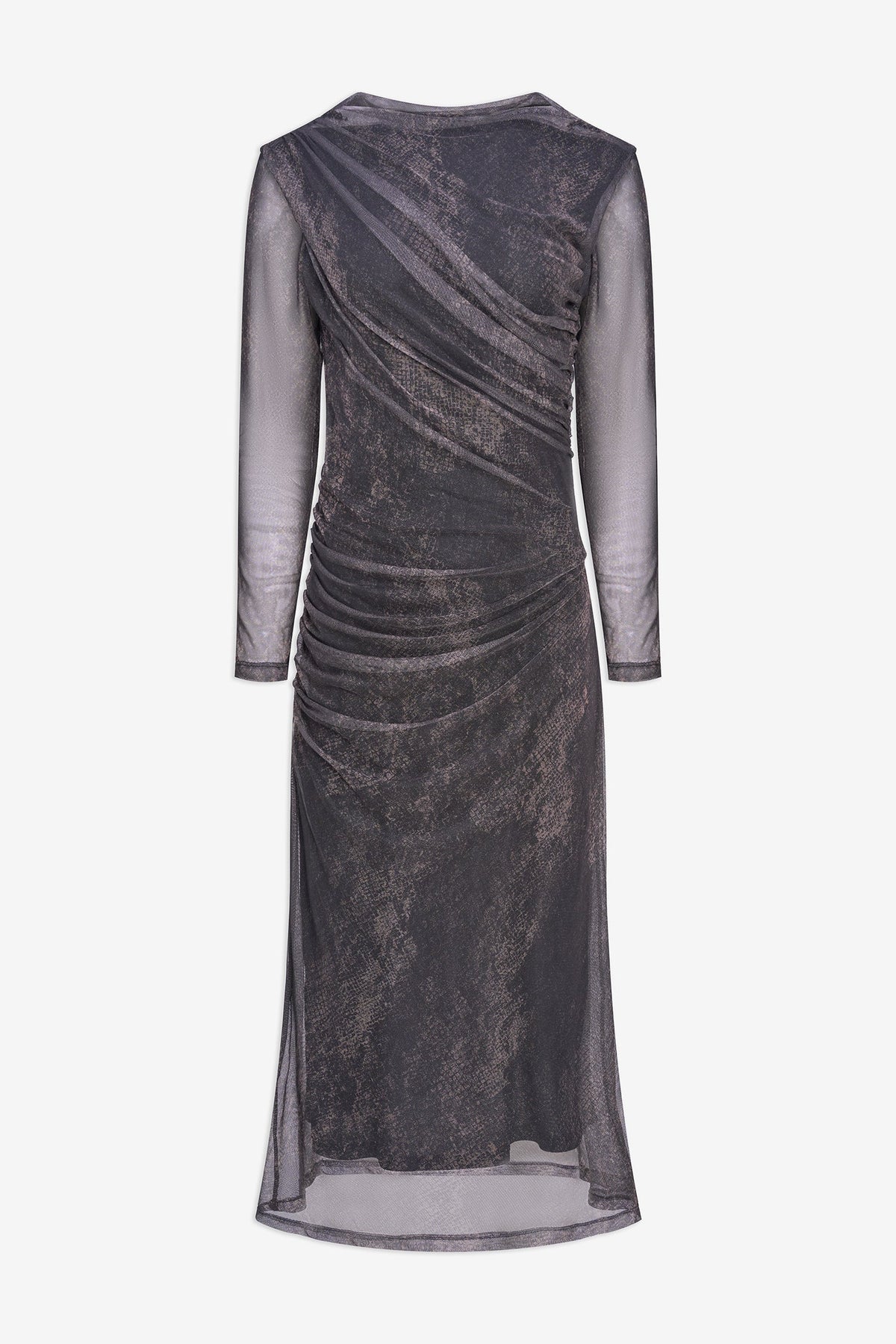 Women's Mesh-Knit Printed Dress, with a Boat-Neckline, Long Sleeves & Gathered Details At The Shoulder, Waist & Hips