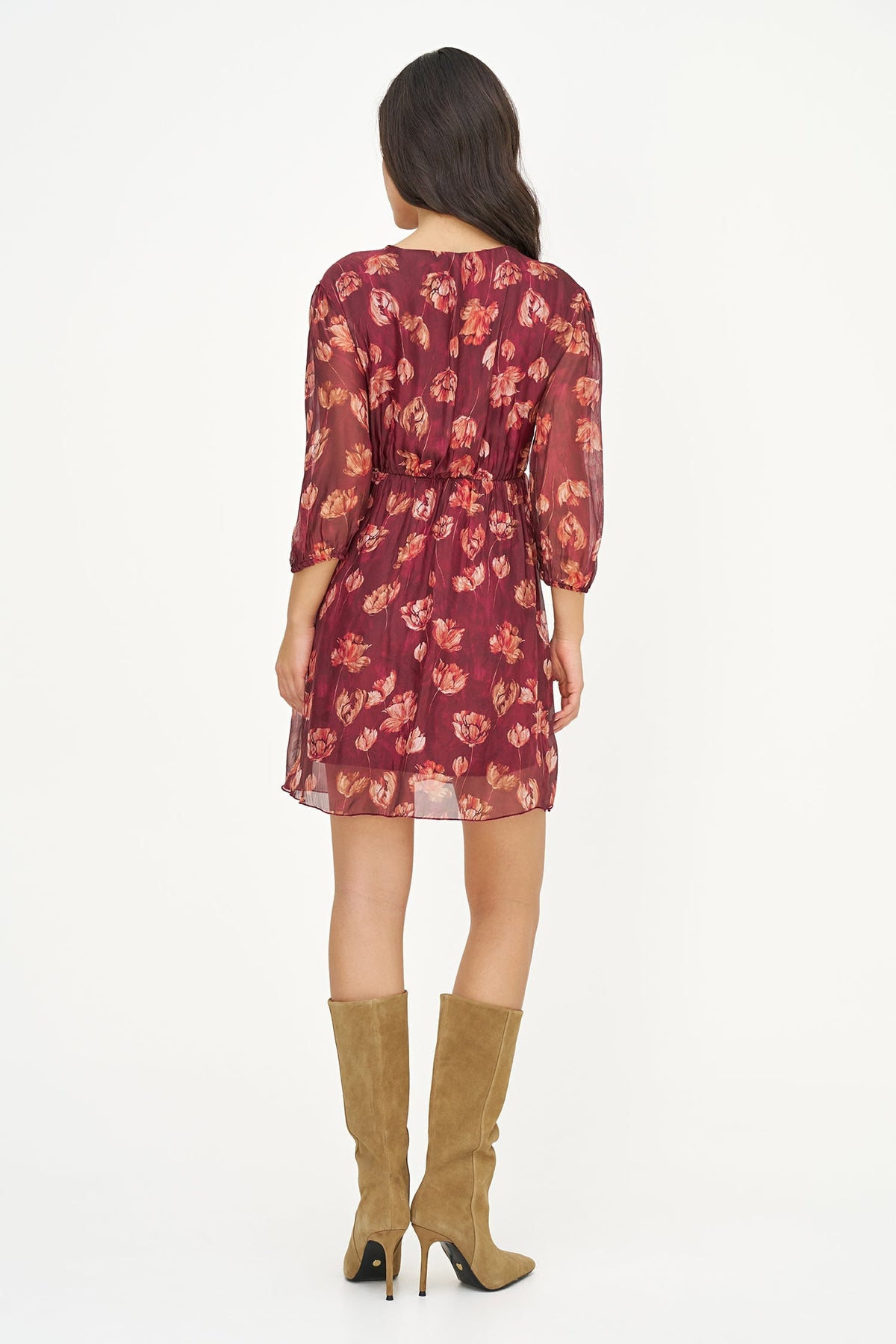 Women's Printed Woven Dress, Long Sleeves & Fixed Crossover V-Neck