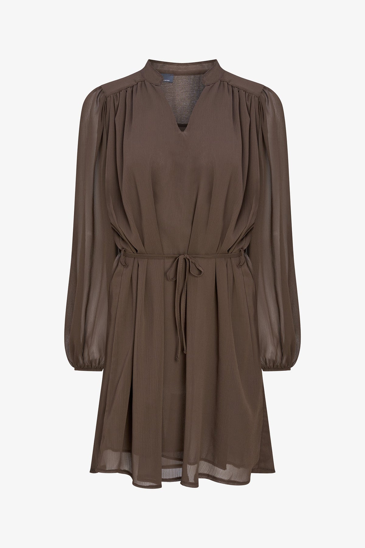 Women's Woven V-Neck Dress, Long Sleeves & Removable String Belt