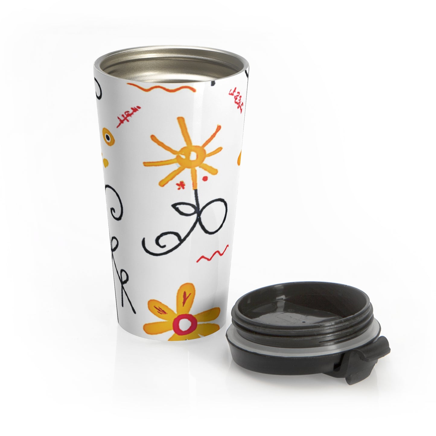 Floral Doodle Stainless Steel Travel Mug — Bright Hand-Drawn Flowers