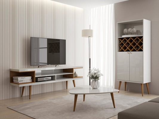 Eureka Modern 70.47" TV Stand with 4 Shelves - White Gloss/Maple Cream