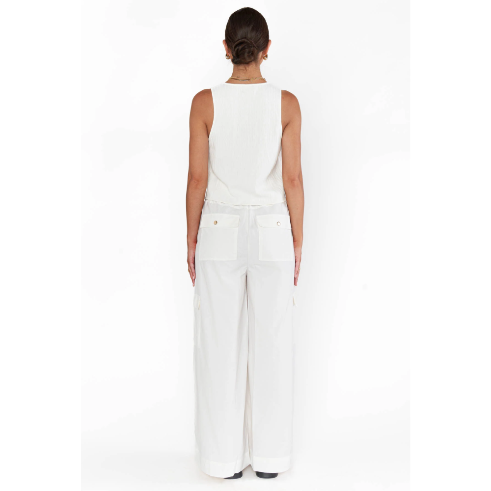 Time Out Ribbed Tie Tank Top – White