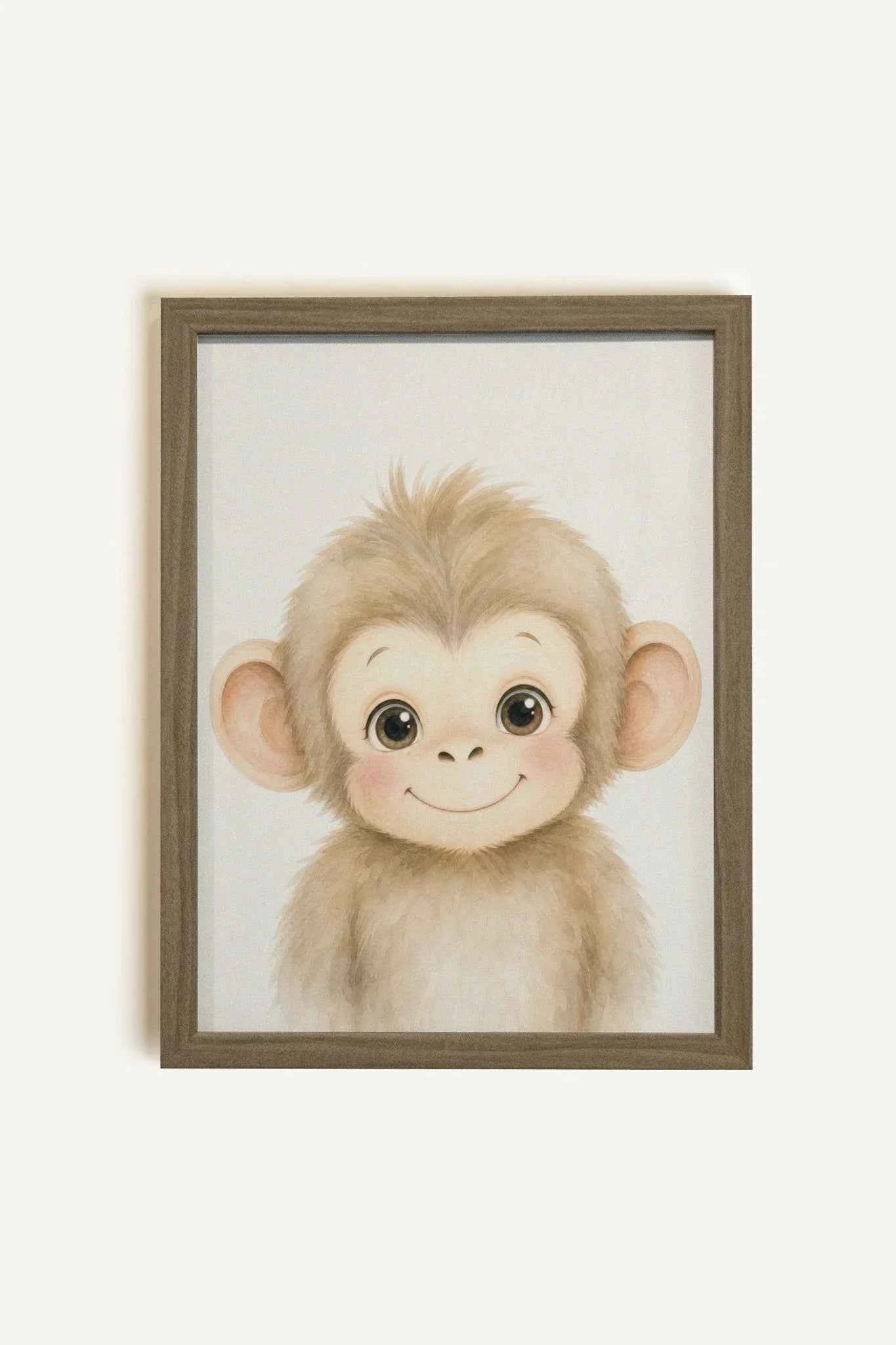 PETIT SINGE, Oeuvre sur toile rigide, encadré brun chêne (collective)