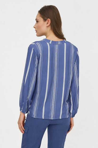 Women's Printed Woven Tunic with Buttoned V-Neck Collar & Side Slits