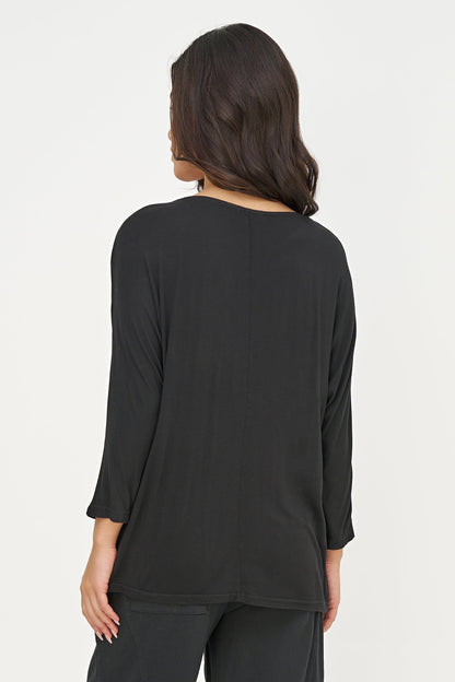 Women's Soft Knit Crew-Neck Tunic, 3/4 Sleeves & Draped Shoulder