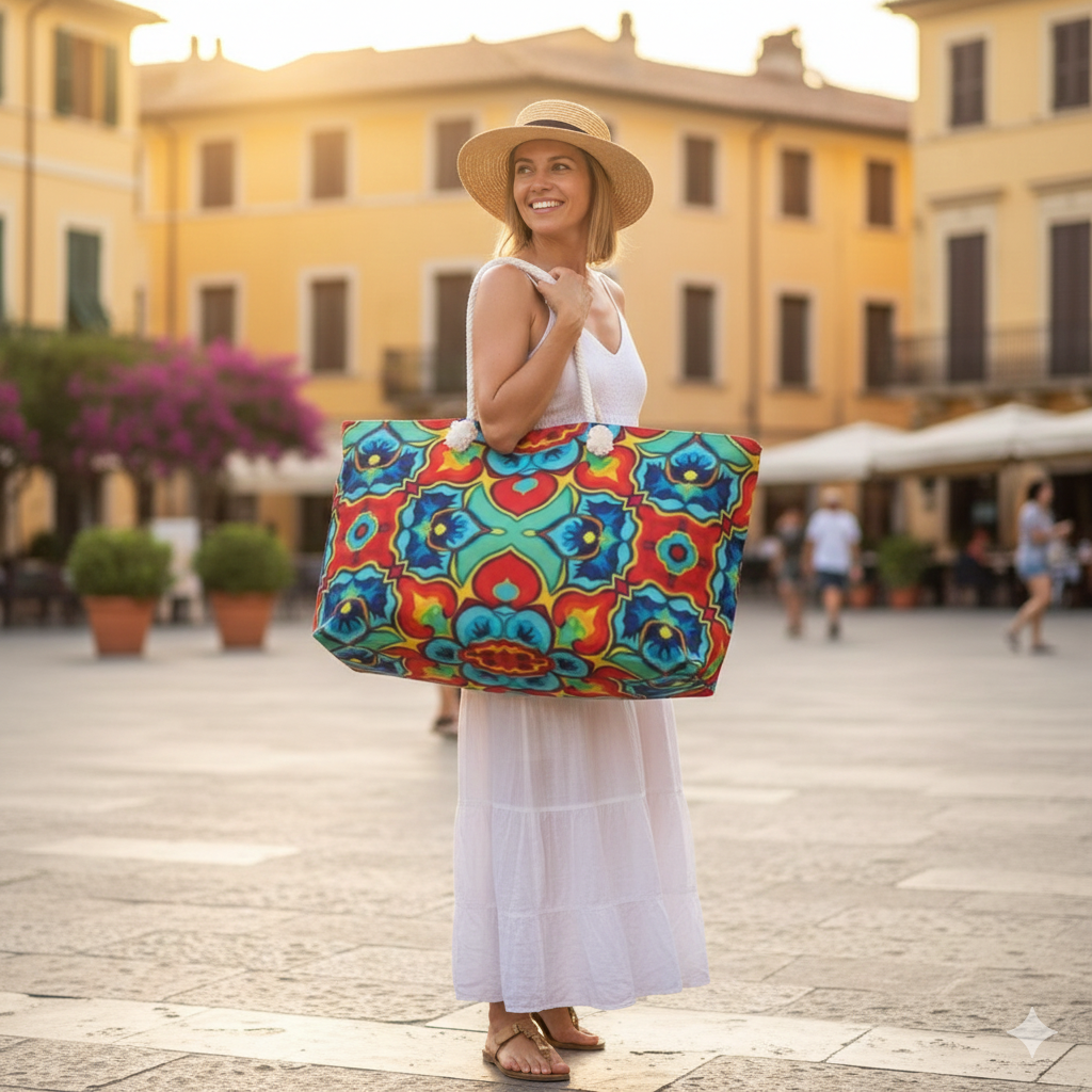 Colorful Kaleidoscope Pattern Weekender Bag | Bright Floral Geometric Tote - AURABAGS SHOP